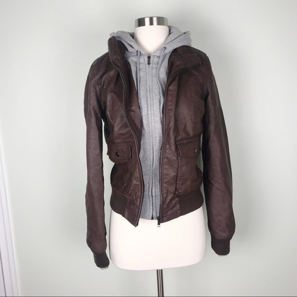 OBEY Urban outfitters moto faux leather with hood